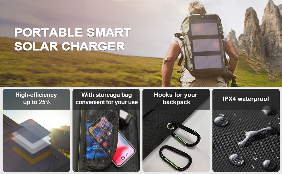 ALL POWERS 2USB Ports 21W Solar Charger, Portable Solar Panel，Outdoor emergency backup power for Camping iPhone GoPro iPad Huawei