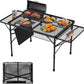 Folding Table With 2 Wing Panels, 3X2 Ft Camping Table With Mesh Desktop,Height Adjustable Folding Grill Table With Mesh