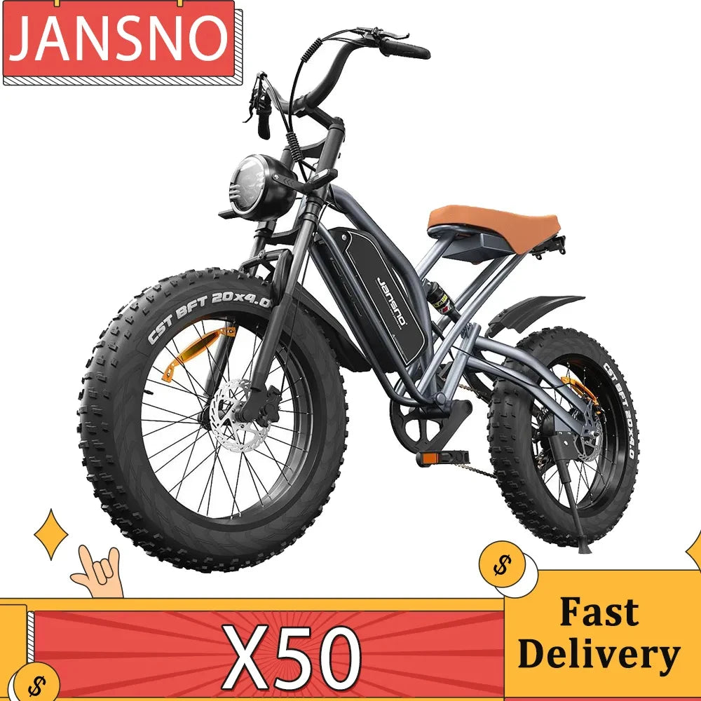 JANSNO X50 Electric Bike 20 inch Fat Tire Electric Bicycle 750W Power E-Bike 48V 14Ah Battery 50km Max Range 40km/h Max Speed