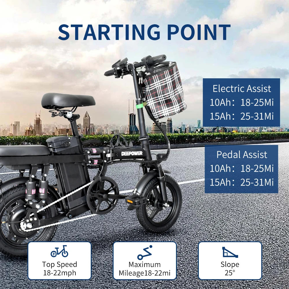 Electric Bike for Adults, 400W Motor,  up to 25MPH 14” Tires for Adult Electric Bicycles, 48V 10AH/15AHRemovable Battery