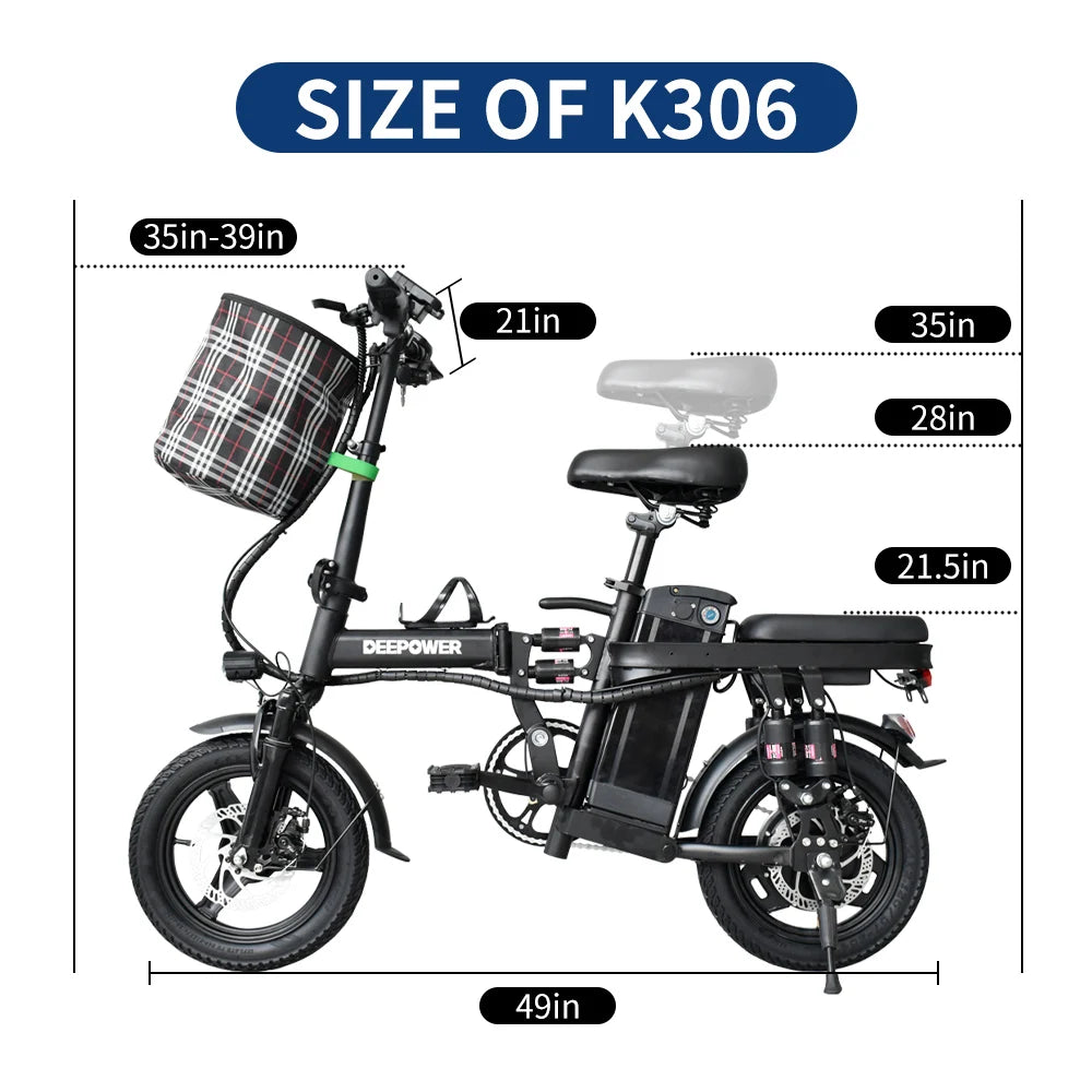 Electric Bike for Adults, 400W Motor,  up to 25MPH 14” Tires for Adult Electric Bicycles, 48V 10AH/15AHRemovable Battery