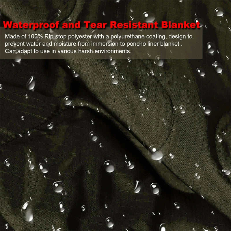 Tactical Army Poncho Liner Camouflage Water Repellent Woobie Quilted Blanket Suitable for Camping, Shooting, Hunting