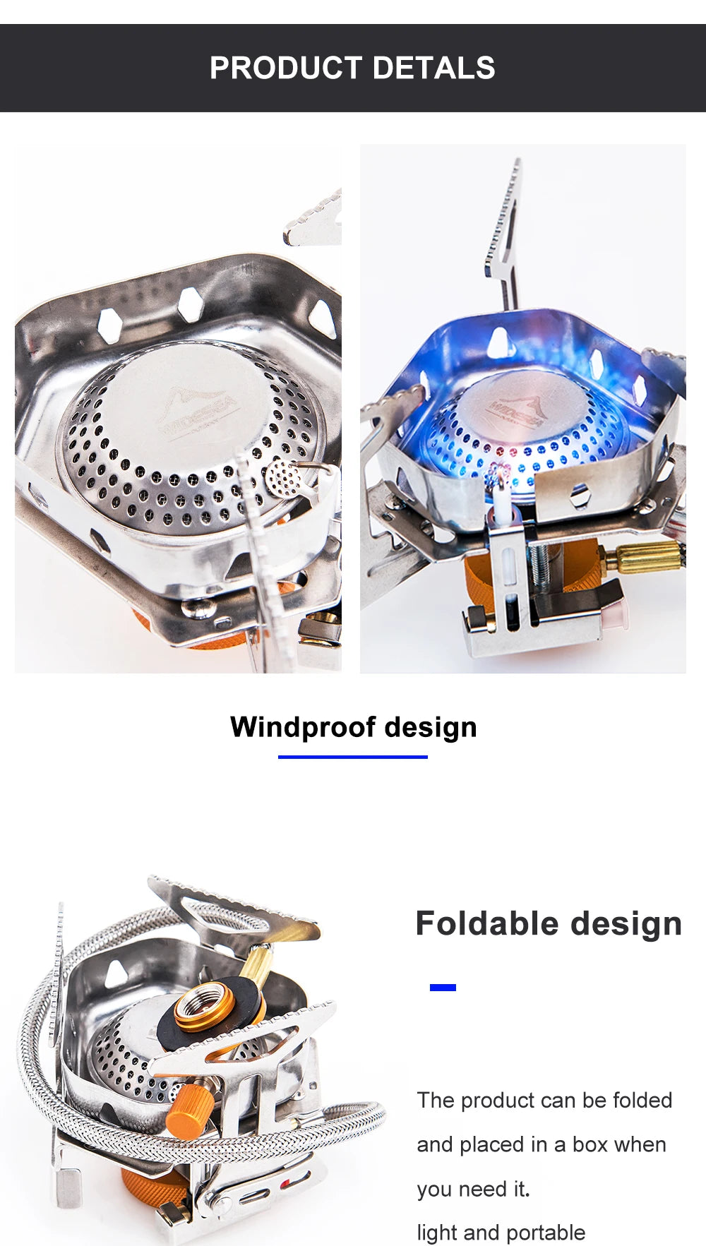 Widesea Camping Wind Proof Gas Burner Outdoor Strong Fire Stove Heater Tourism Equipment Supplies Tourist Kitchen Survival Trips