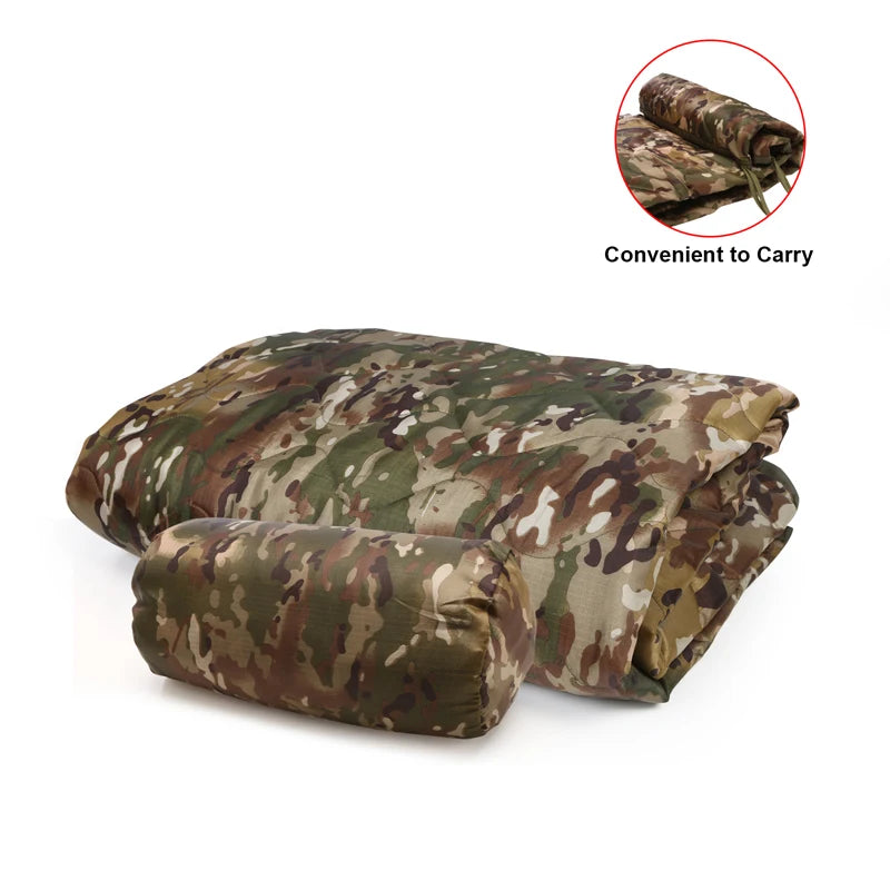 Tactical Army Poncho Liner Camouflage Water Repellent Woobie Quilted Blanket Suitable for Camping, Shooting, Hunting