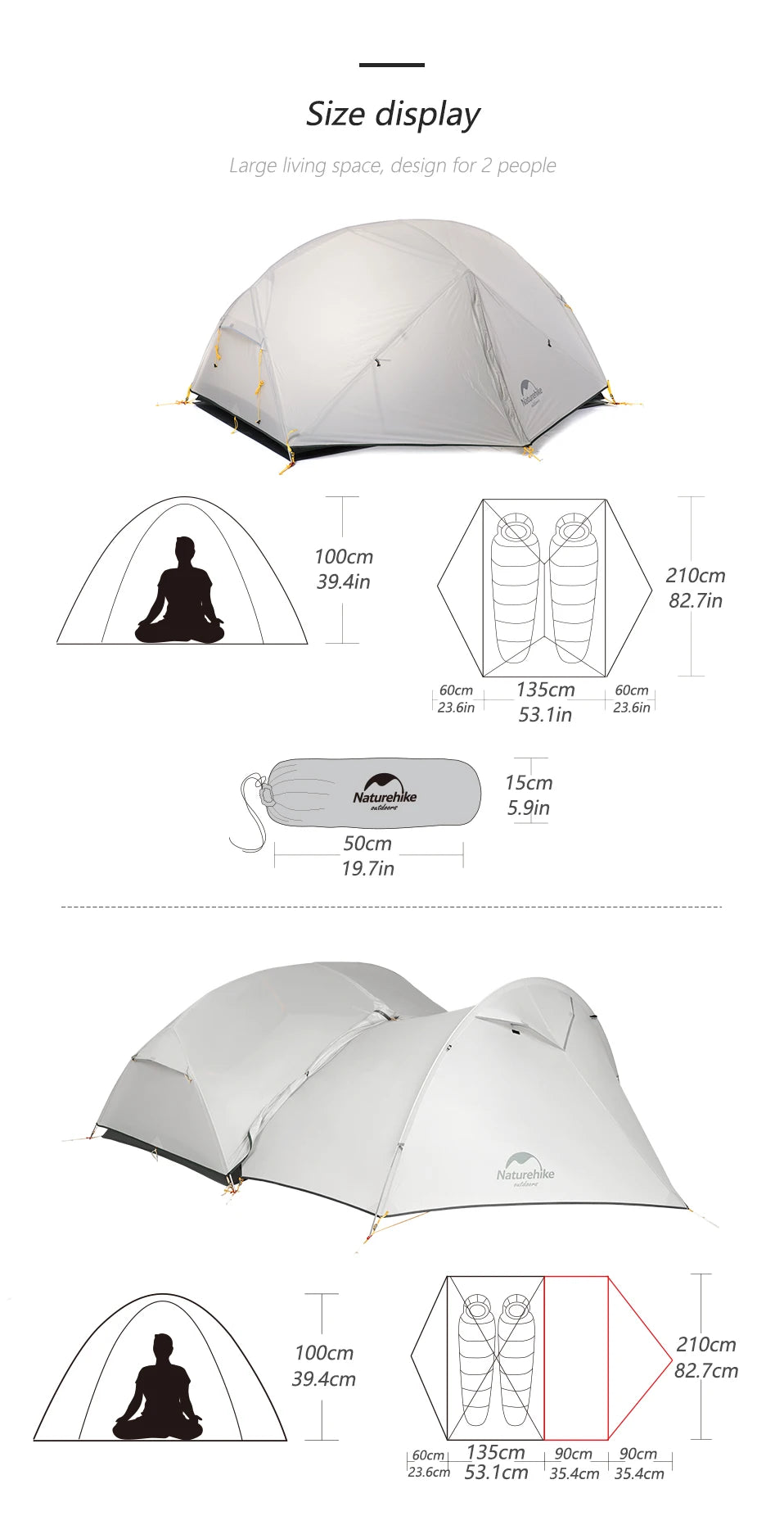 Naturehike Mongar Tent 2 Person 20D Ultralight Outdoor Camping Backpacking Travel Waterproof Hiking Survival Tent