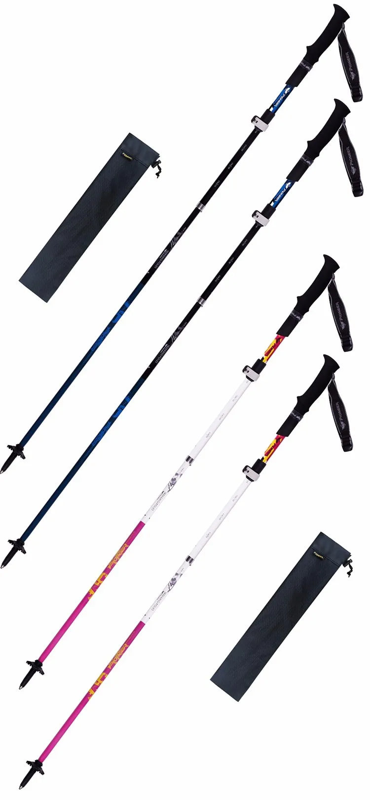 2 Pair PIONEER Carbon Fiber Folding Trekking Poles Ultralight Adjustable Collapsible Travel Hiking Nordic Walking Sticks 1 Pair