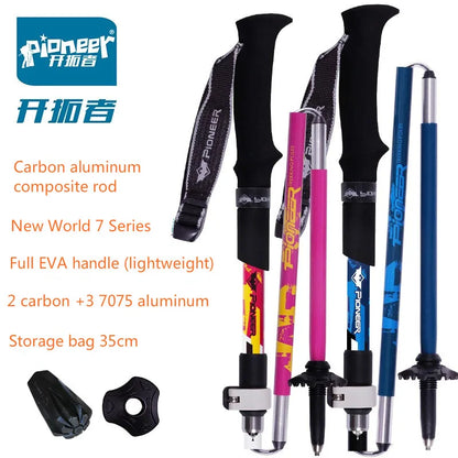 2 Pair PIONEER Carbon Fiber Folding Trekking Poles Ultralight Adjustable Collapsible Travel Hiking Nordic Walking Sticks 1 Pair