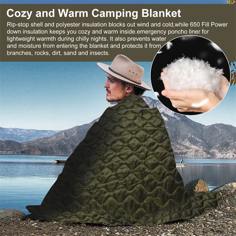 Tactical Army Poncho Liner Camouflage Water Repellent Woobie Quilted Blanket Suitable for Camping, Shooting, Hunting