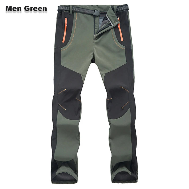 LNGXO Thick Warm Fleece Hiking Pants Men Winter Waterproof Windproof Outdoor Soft Shell Rain Trousers Trekking Camping Ski Pants