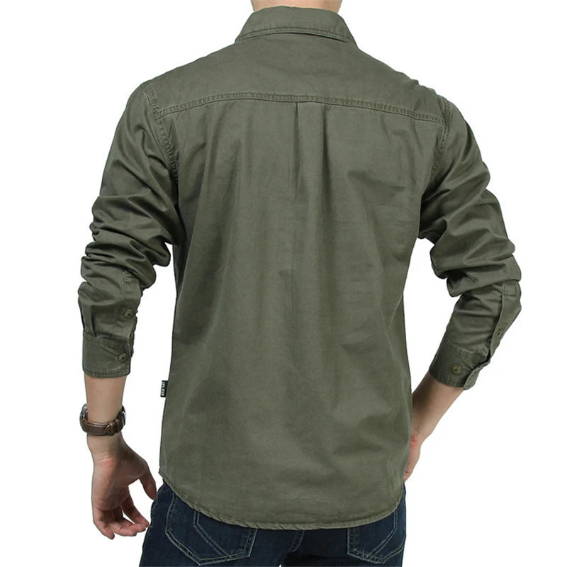 Men's 100% Cotton Hiking Shirt Spring Autumn Outdoor Breathable Long Sleeve Sports Fishing Trekking Tactical Military Shirts 6XL