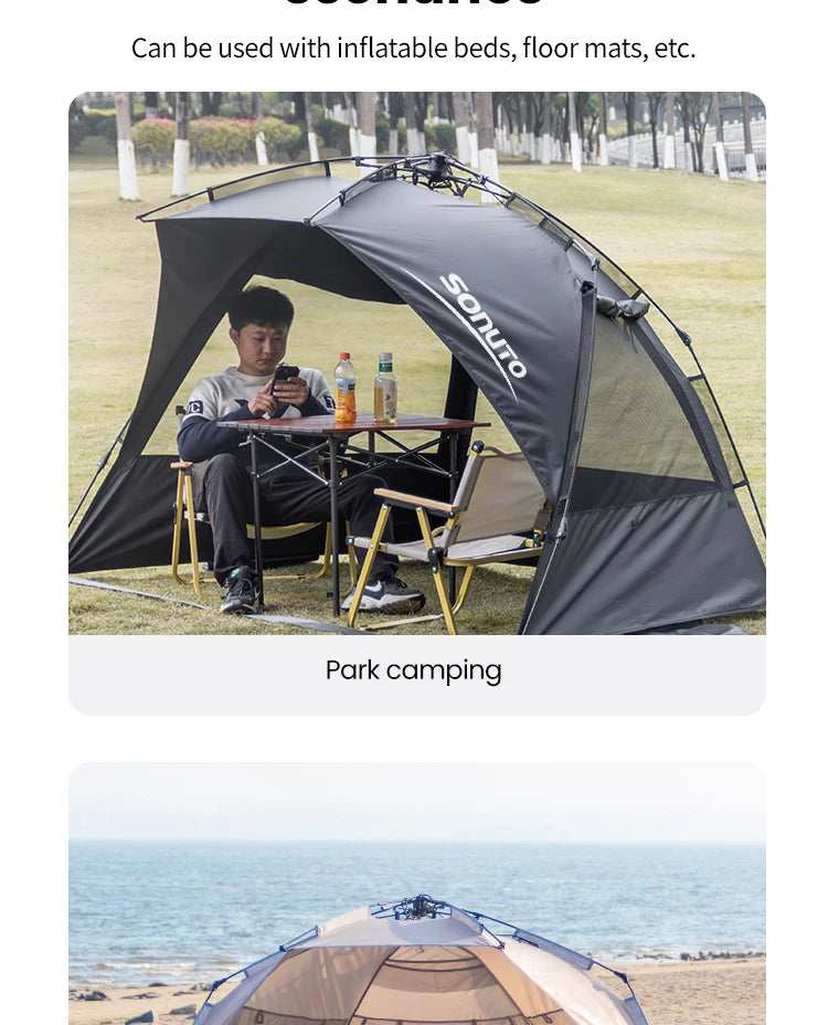 Sonuto Outdoor 3-4P One-Touch Camping Tent Quick Automatic Opening Beach Fishing Tent Family Travel Picnic Park Anti-UV Shade