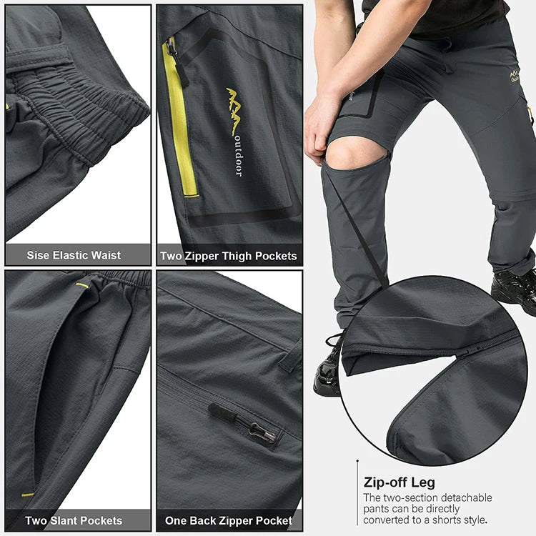 Mens Hiking Convertible Pants Camping Water Repellent Lightweight Quick Dry Zip Off Fishing Outdoor Cargo Work Trekking Trousers