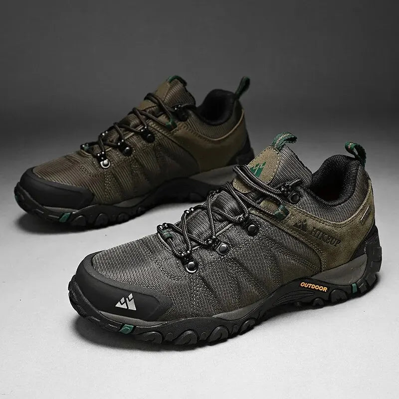 HIKEUP Four-Season Men's Hiking Shoes Outdoor Sports Genuine Leather Wear-Resistant Climbing Shoes Rubber Sole Trekking Sneaker