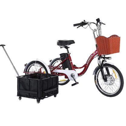 3 Wheel Electric Tricycle for Adult 350W 48V 7 Speed 20 Inch Retro Electric Cargo Bike for Men's Women's with Pull Basket