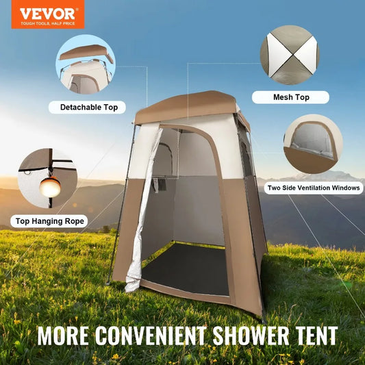 66x66x87 Camping Shower Tent 1 Room Outdoor Portable Shelter Privacy Tent with Detachable Top Pockets Hanging Rope Clothesline