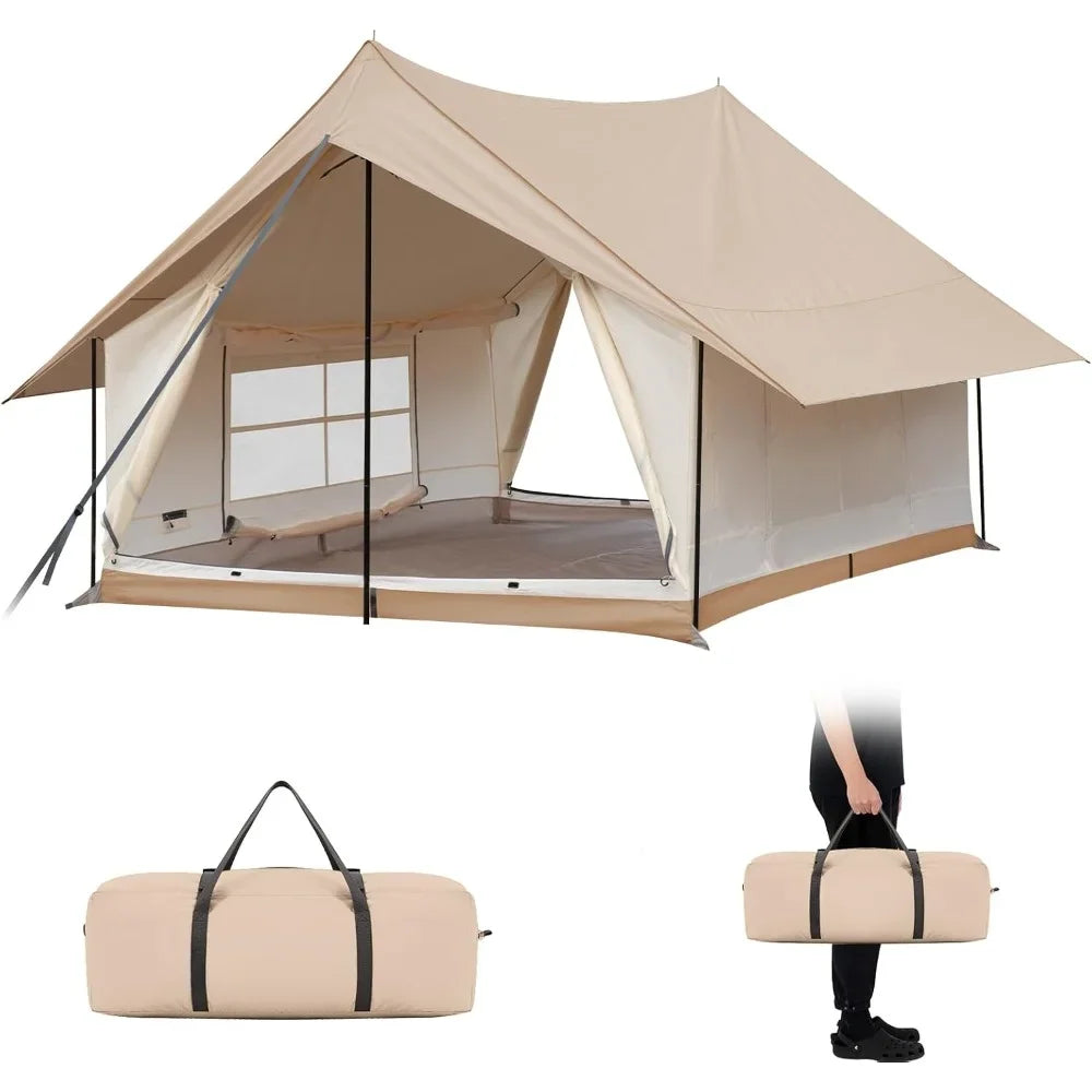 Canvas Cabin Tent with Large Windows, Waterproof & Breathable 4 Season Tents, Easy Setup Glamping Tent