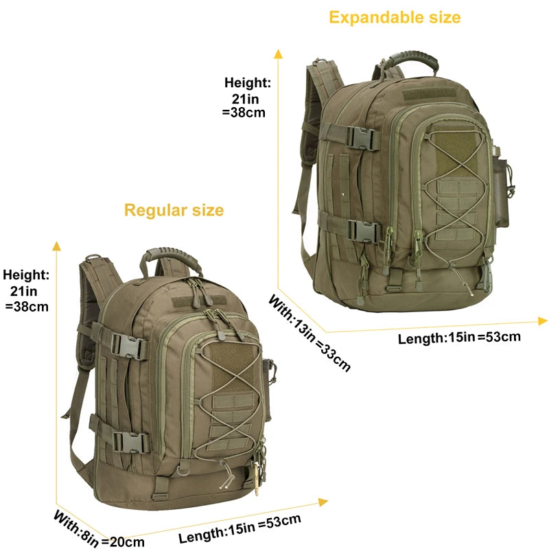 65L Outdoor Tactical Backpack Men's Outdoor Hiking Bag Large Capacity Military Army Bags Travelling Camping Rucksack