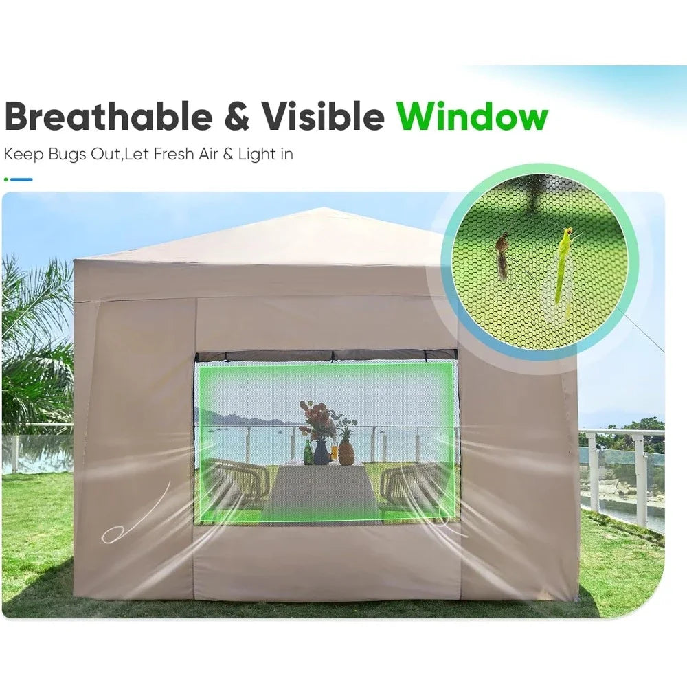 8x8 Pop-Up Canopy Tent with Sidewall & Roller Shutter Ventilation Window, Outdoor Gazebo Closed Waterproof, Bonus 4 Sandbags