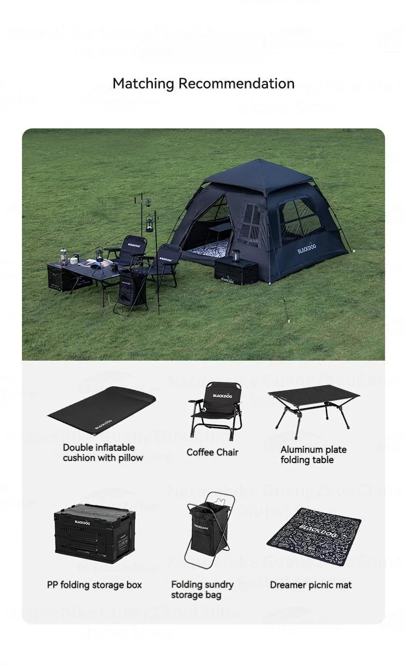 BLACKDOG Automatic One-touch Tent Quick Open Two Door Four Window Camping Outdoor Black Coated Waterproof Thickened