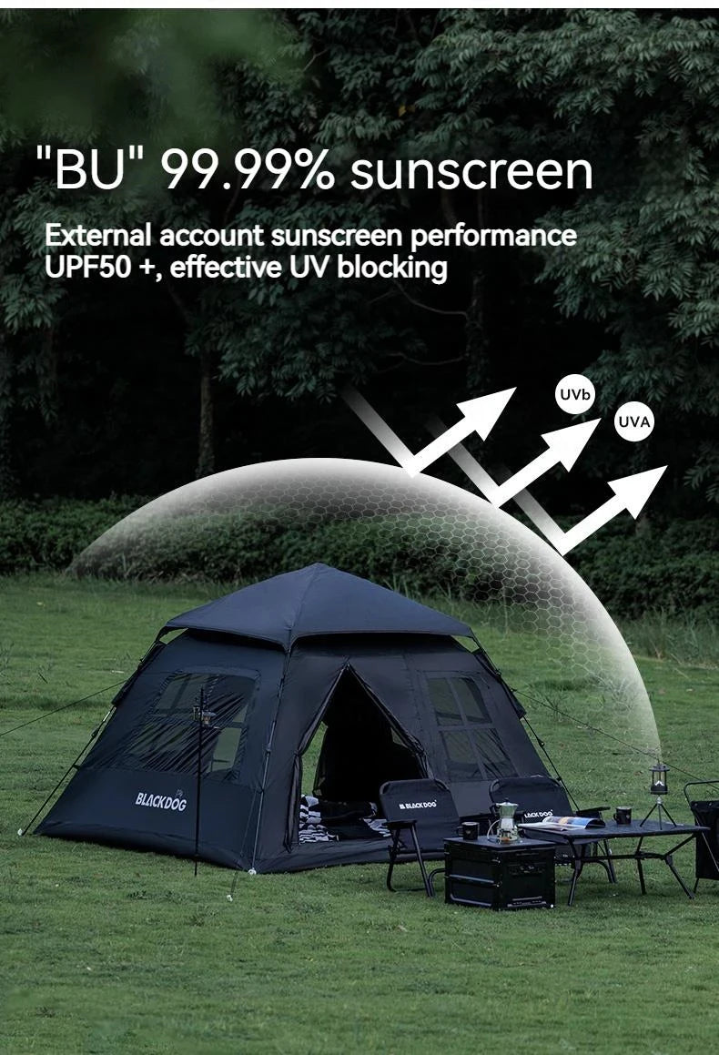 BLACKDOG Automatic One-touch Tent Quick Open Two Door Four Window Camping Outdoor Black Coated Waterproof Thickened