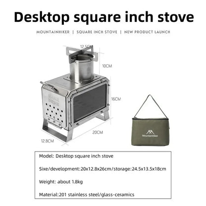 MOUNTAINHIKER Portable Firewood Square Stove Stainless Steel Outdoor Fire Heater Stove Picnic Hiking Camping Wood Burner Stove