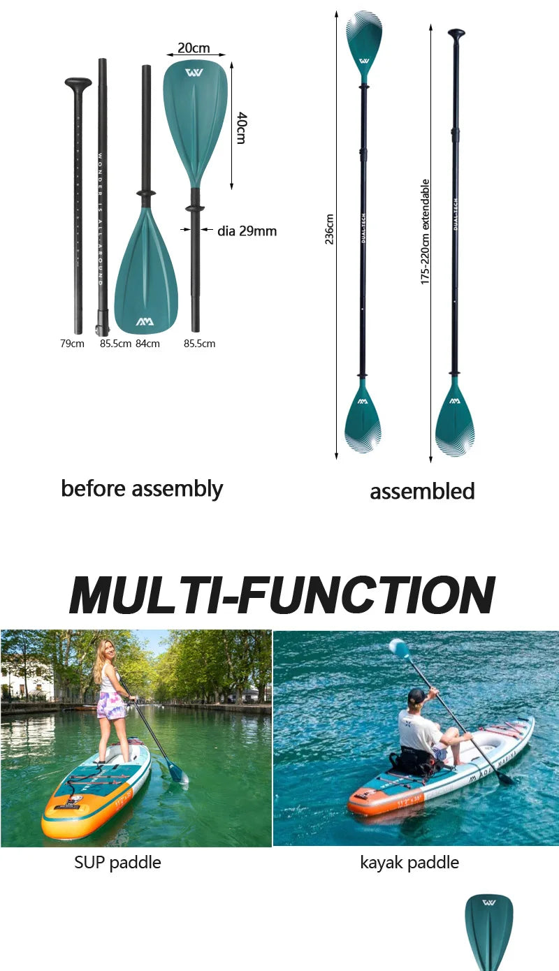 DUAL TECH aluminium shaft 2-IN-1 ALUMINUM kayak & SUP convertibel PADDLE 4 piece kayak paddle canoe rowing oar dinghy raft