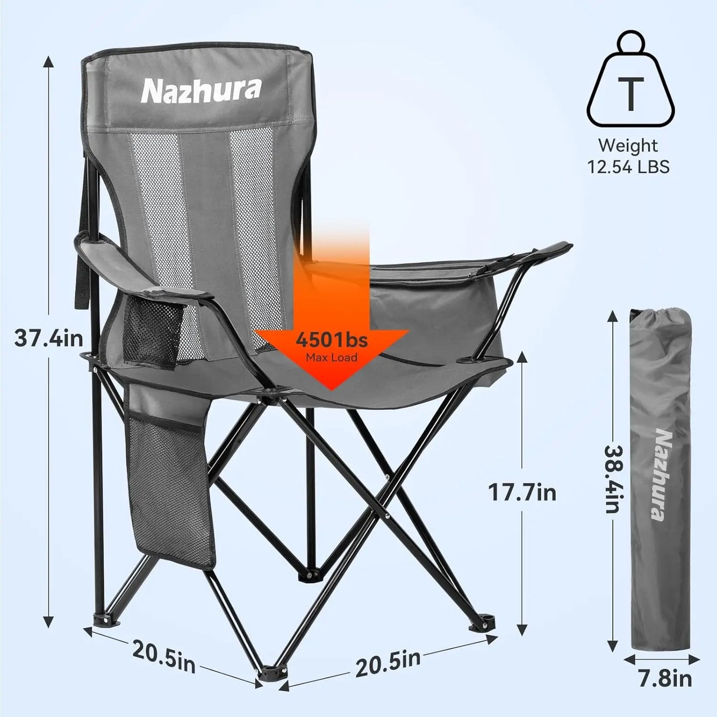 4 Pack Outdoor Camping Chairs Folding//Portable with Cooler Pouch, Mesh Backrest and Cup Holder Pocket(Grey) (Gr