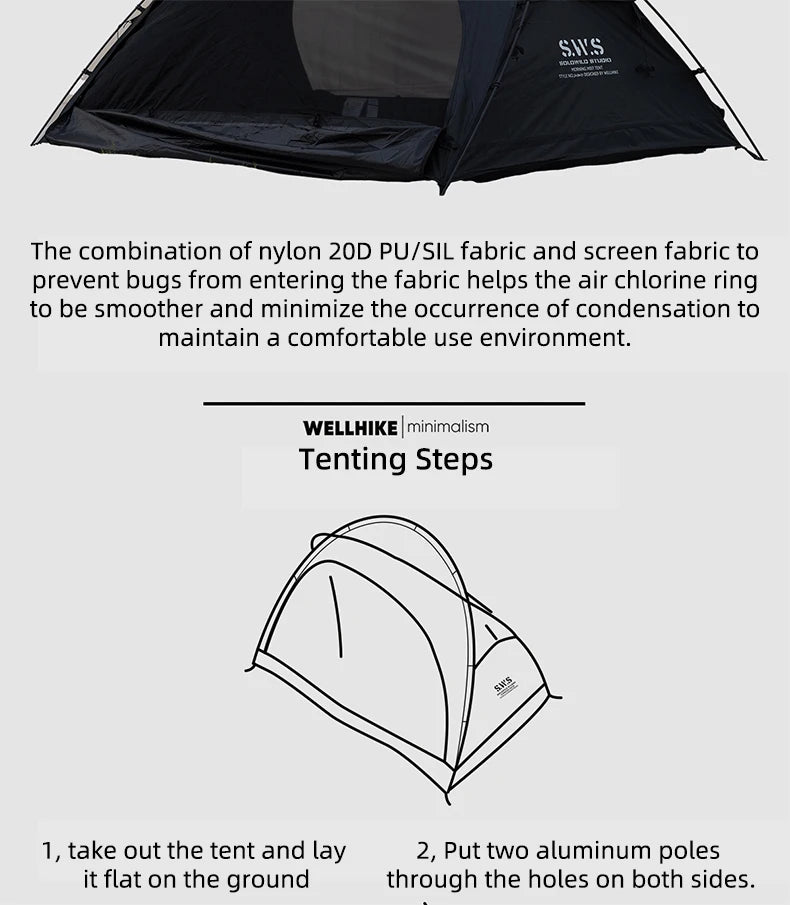 WELLHIKE Lightweight Camping Tent Rain And Sun Outdoor Hiking Backpacking Travel Hiking Tent Field Park Camping Equipment