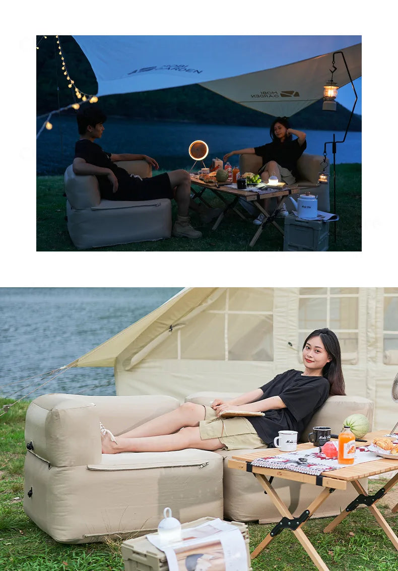 MOBI GARDEN Inflatable Sofa Camping Chair Portable Lazy Sofa Outdoor Park Picnic Leisure Splicing Air Cushion Bed Oxford Cloth