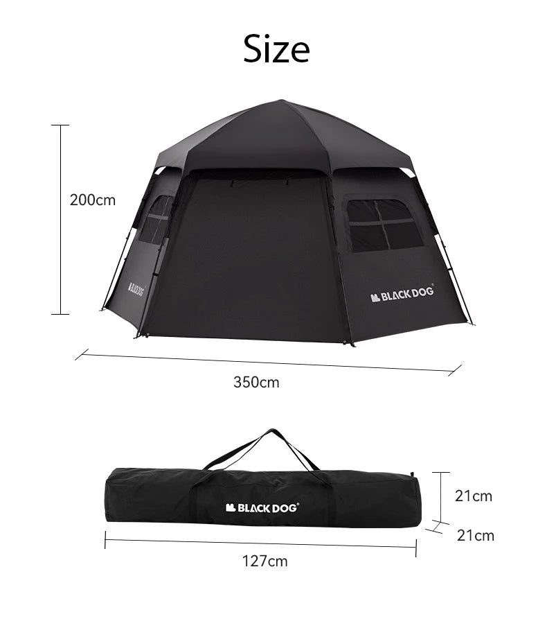 Blackdog 6-8 Person Tent Outdoor Hexagonal Automatic Quick-open Camping Tent Portable Folding Vinyl Sunproof Rainproof