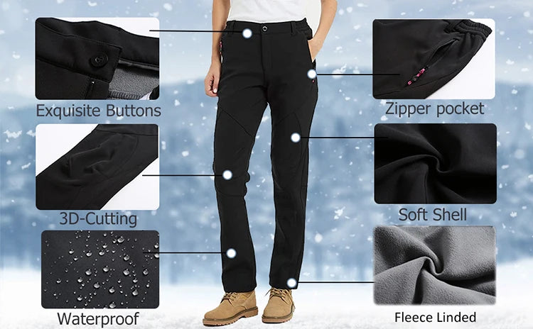 Outdoor Hiking Pants Trekking Fleece Slim Soft Shell Snow Ski Pant Waterproof Windproof Winter Climbing Clothes