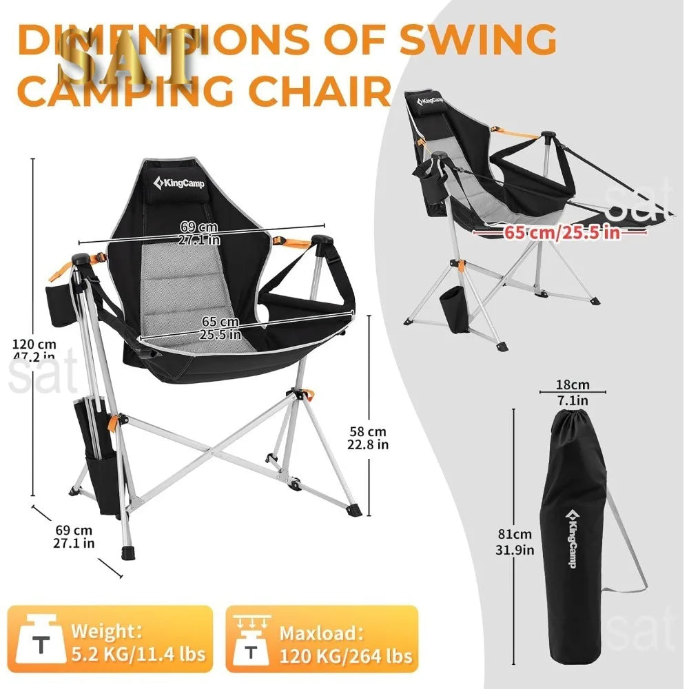 KingCamp Camping Chair, Hammock Chair, Folding Rocking Chair, Aluminum Adjustable Back Swing , Chair with Removable Footrest