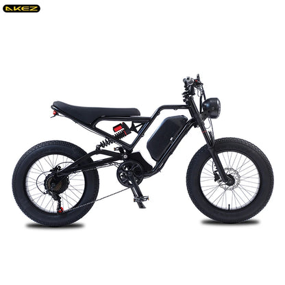 AKEZ-Electric Bike with Hydraulic Brake Ebike 20*4.0 Off-Road Fat Tire 45km h 7 Speed 1500W 48V 18Ah Removable Lithium battery