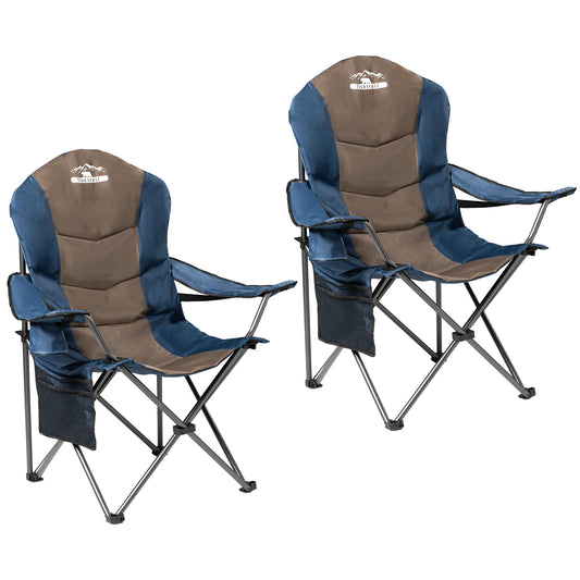 Tisetrail 2 Pack Folding Camping Chairs for Adults High Back Padded Lawn Chairs Portable Outdoor Camp Chair, Blue & Brown