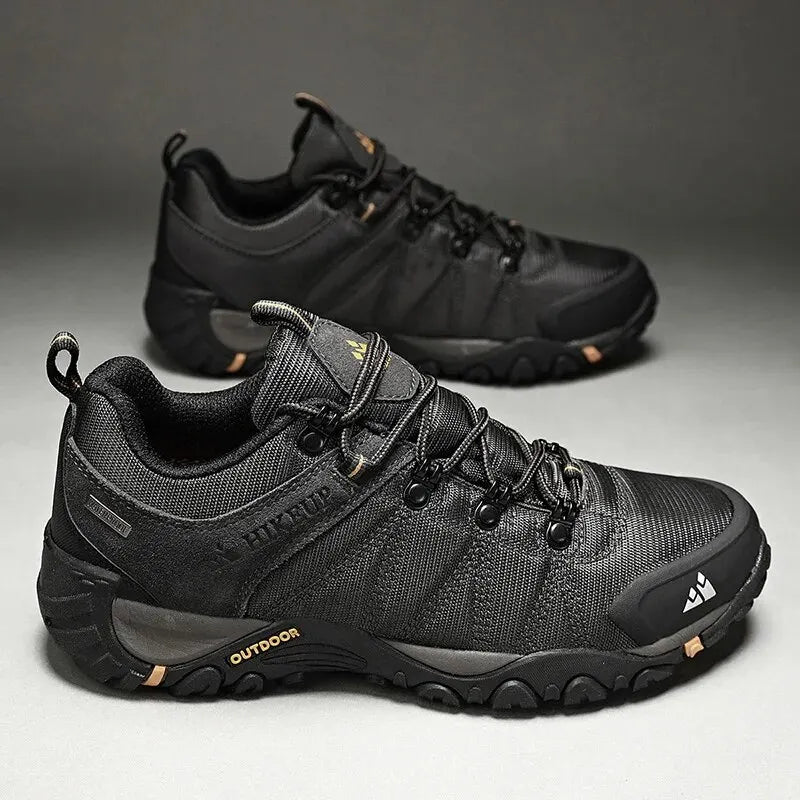 HIKEUP Four-Season Men's Hiking Shoes Outdoor Sports Genuine Leather Wear-Resistant Climbing Shoes Rubber Sole Trekking Sneaker