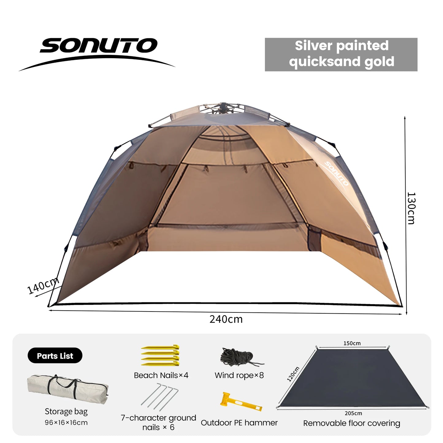 Sonuto Outdoor 3-4P One-Touch Camping Tent Quick Automatic Opening Beach Fishing Tent Family Travel Picnic Park Anti-UV Shade