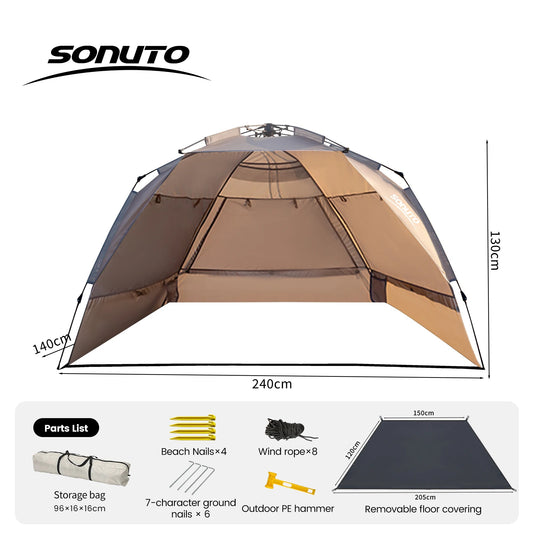 Sonuto Outdoor 3-4P One-Touch Camping Tent Quick Automatic Opening Beach Fishing Tent Family Travel Picnic Park Anti-UV Shade