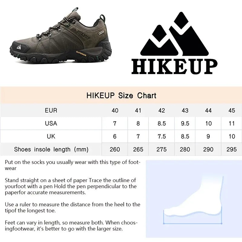 HIKEUP Four-Season Men's Hiking Shoes Outdoor Sports Genuine Leather Wear-Resistant Climbing Shoes Rubber Sole Trekking Sneaker
