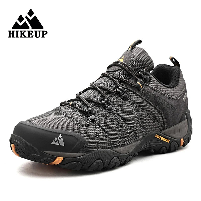 HIKEUP Four-Season Men's Hiking Shoes Outdoor Sports Genuine Leather Wear-Resistant Climbing Shoes Rubber Sole Trekking Sneaker
