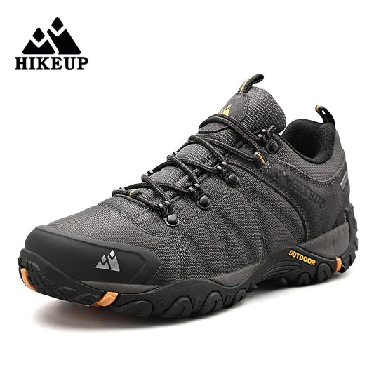 HIKEUP Four-Season Men's Hiking Shoes Outdoor Sports Genuine Leather Wear-Resistant Climbing Shoes Rubber Sole Trekking Sneaker