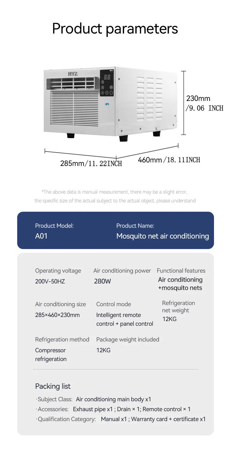 Mini Air Conditioner 110V 220V Outdoor 2000BTU Car 280W Portable Air Conditioner for Caravan,Car,Tent,Truck,Camper Accessories