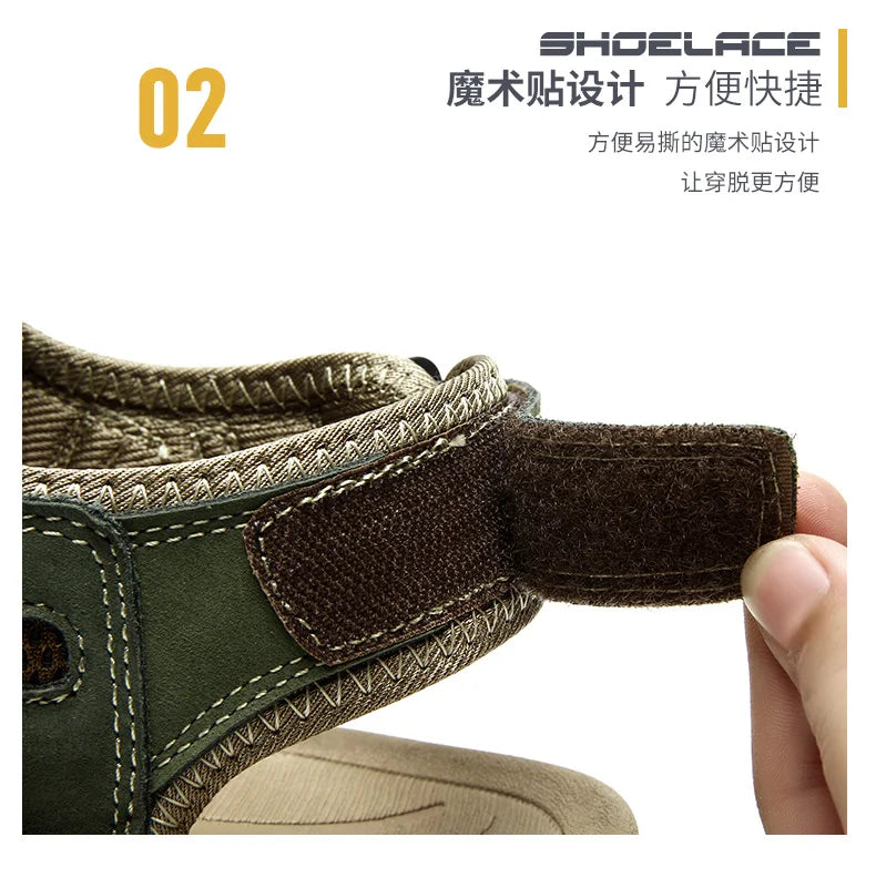 Summer Pu Leather Sandals For Men Rubber Outdoor Men Beach Shoes Anti-Slip Trekking Sandals Weight Light Male Hiking Sandals