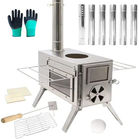 Fitinhot Camp Wood Stove,Tent Wood Burning Stoves Portable with Chimney Pipes,Upgraded Titanium Surface Camping Stove,for Hiking