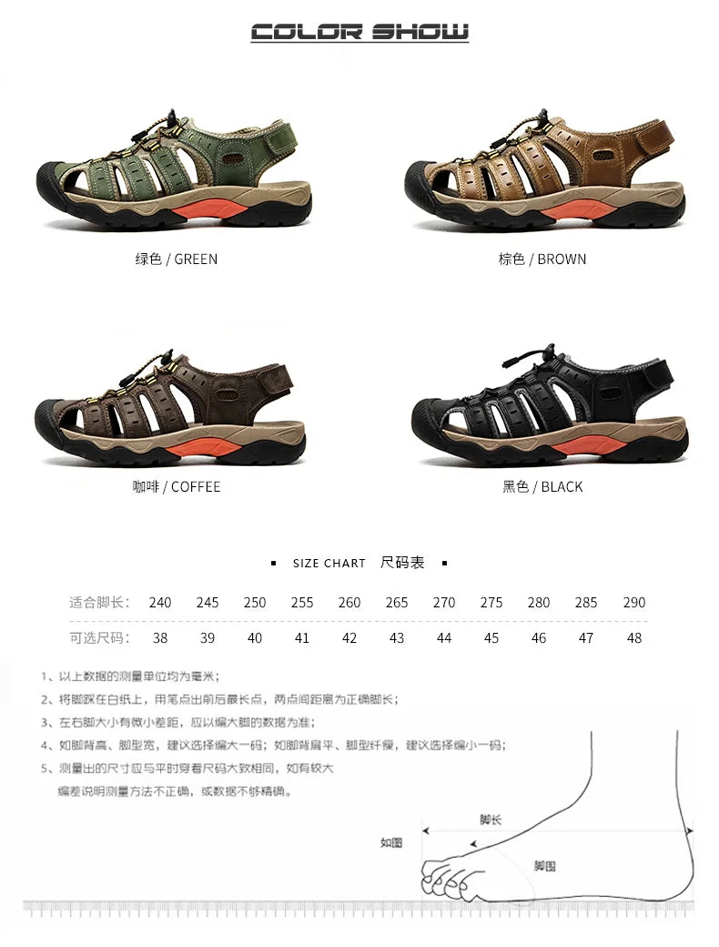 Summer Pu Leather Sandals For Men Rubber Outdoor Men Beach Shoes Anti-Slip Trekking Sandals Weight Light Male Hiking Sandals