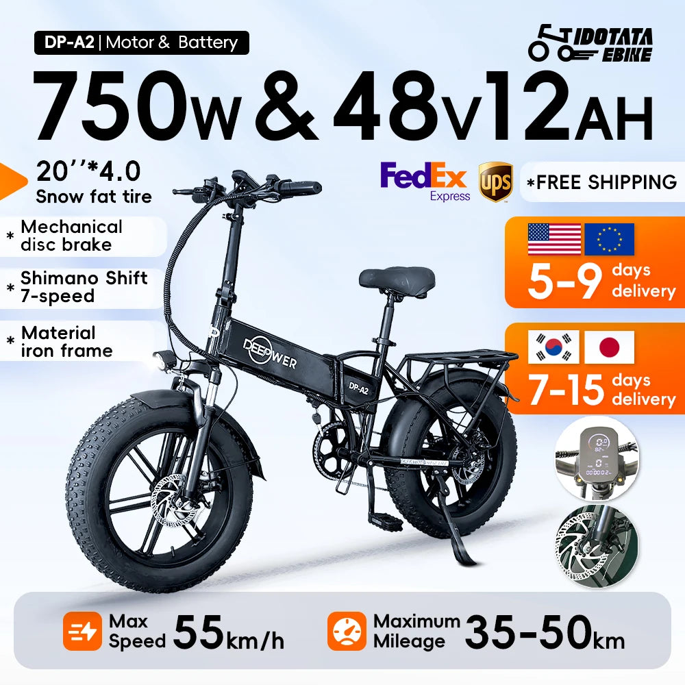 IDOTATA EU Delivery 1000W Electric Bike 48V 20AH Folding Mountain Ebike 20Inch Fat Tire Urban Commuting Electric Bicycle 36MPH