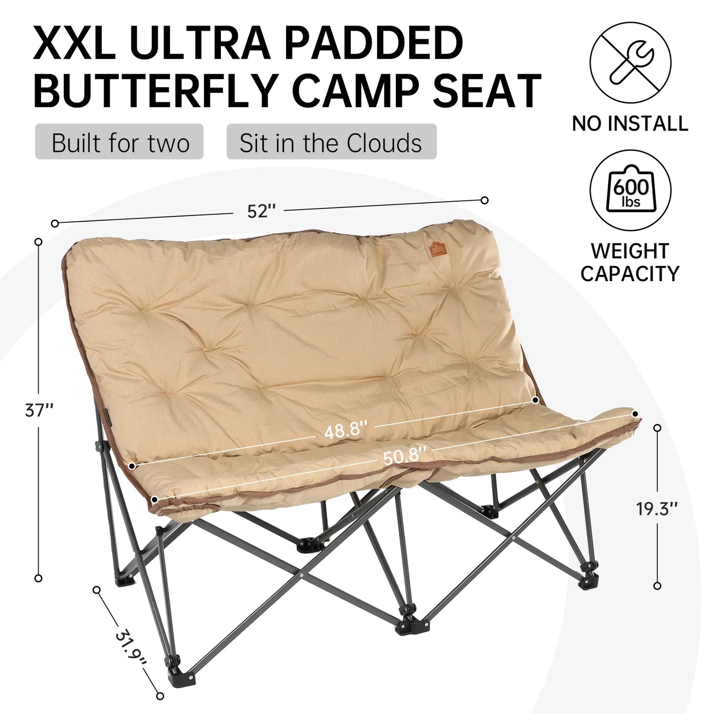 KingCamp Double Padded Butterfly Chair Oversized Camping Chair, Camping Lawn Patio Indoor Lawn with Padded Support 300 lbs