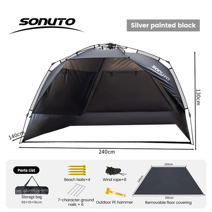 Sonuto Outdoor 3-4P One-Touch Camping Tent Quick Automatic Opening Beach Fishing Tent Family Travel Picnic Park Anti-UV Shade