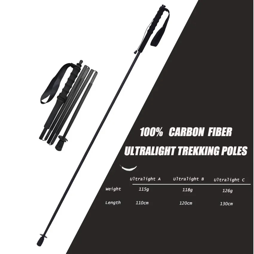 HEALING Ultra Light 115G Trekking Pole Carbon Folding Hiking Stick Collapsible Hiking Poles Trekking Stick Walking Poles Walk