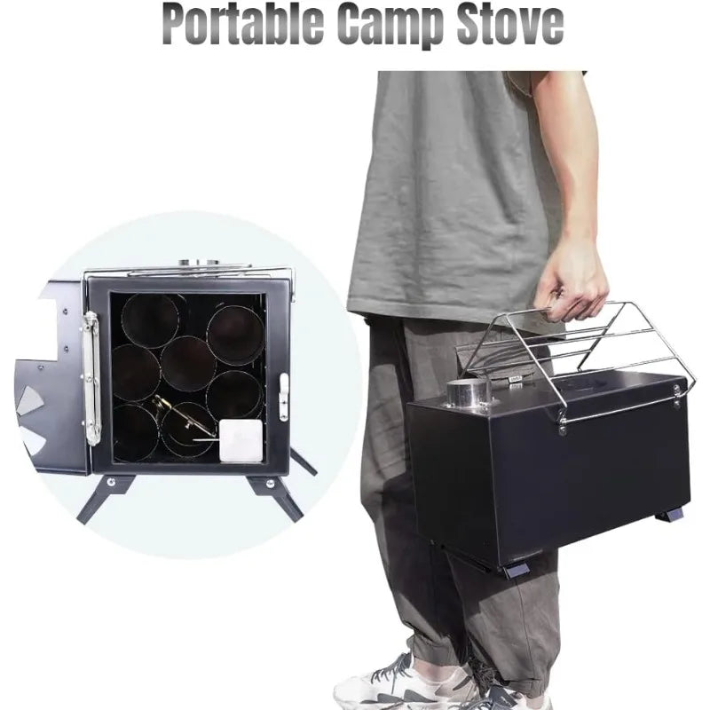 Fitinhot Camp Wood Stove,Tent Wood Burning Stoves Portable with Chimney Pipes,Upgraded Titanium Surface Camping Stove,for Hiking