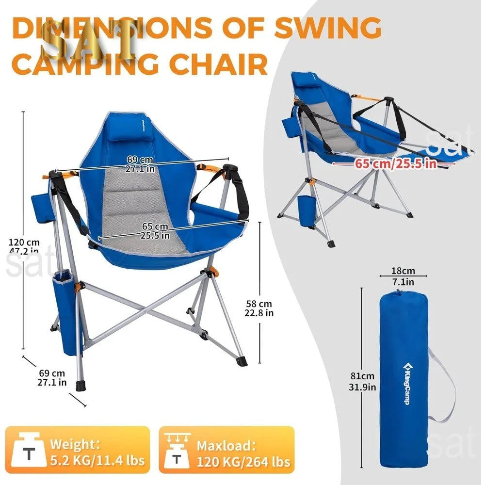 KingCamp Camping Chair, Hammock Chair, Folding Rocking Chair, Aluminum Adjustable Back Swing , Chair with Removable Footrest